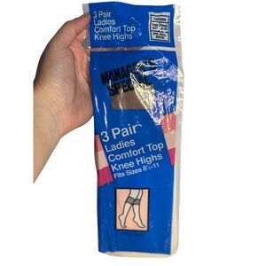 VTG NOS 3-Pack Ladies Comfort Top Knee Highs Size 8.5–11 Beige Manager’s Special